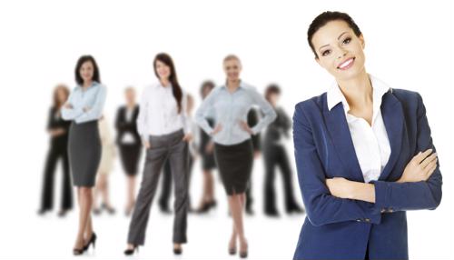 Businesswomen are smiling and standing in a room